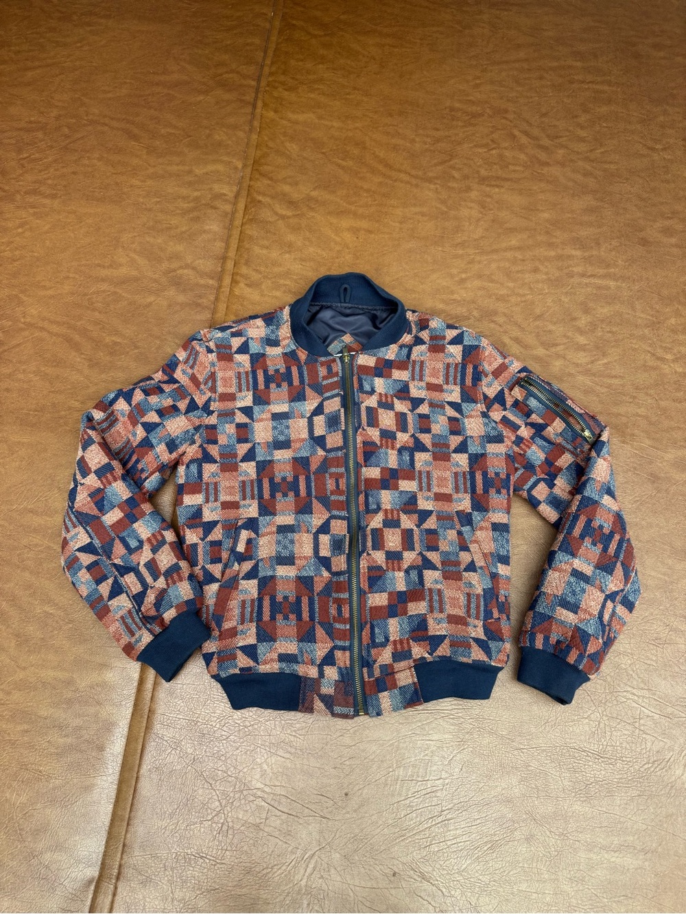Lower Park Geometric Woven Bomber Jacket Men’s M Made in Mexico Southwestern